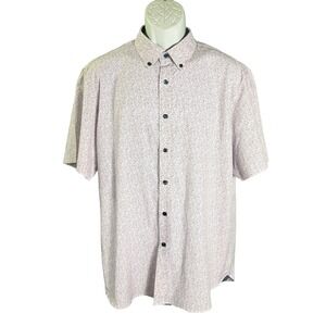 Michael Strahan Button Down Shirt Mens L White Maroon Floral Modern Fit Stretch